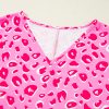 Chic Women's Pink Leopard V Neck Loose Short Sleeve Top for Casual Wear - Image 11