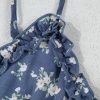 Women's Blue Floral Spaghetti Strap Frilled V Neck Tiered Midi Dress for Summer - Image 15