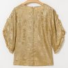 Elegant Gold Metallic Luster Frilled Half Sleeve Blouse for Women - Image 8