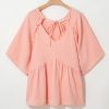 Chic Apricot Pink Plus Size Textured Wide Short Sleeve Babydoll Blouse - Image 9