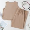 Women's Goat Color Buttoned Vest & Drawstring Wide Leg Pants 2-Piece Set - Image 9