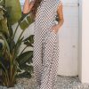 Chic Women's Khaki Checkered Print Buttoned Crew Neck Wide Leg Jumpsuit - Image 7