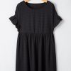 Plus Size Black Textured Ruffled Sleeve Babydoll Dress with Pockets - Image 6