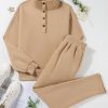 Women's Parchment Solid Half Button Sweatshirt and High Waist Sweatpants Set - Image 9
