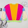 Women's Rose Red Plus Size Colorblock Patchwork Sweatshirt - Image 8