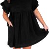 Plus Size Black Textured Ruffled Sleeve Babydoll Dress with Pockets - Image 14