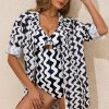 Women's Black Stripe Print Loose Fit Open Front Beach Cover Up for Swimsuits - Image 10