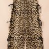 Women's Brown Leopard Print Bow Tie Drawstring High Waist Pants - Image 8