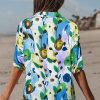 Women's Light Blue Floral Print Slit V Neck Short Sleeve Blouse - Effortlessly Feminine Style - Image 2