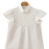 Women's White Half Button Lace Patchwork Flutter Sleeve Blouse - Romantic & Playful Style - Image 12