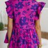 Women's Rose Floral Print Collared Blouse with Flutter Sleeves - Adjustable Button Neckline - Image 2