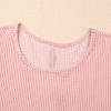 Blossom Pink Corded Knit Crew Neck Puff Sleeve Shift Mini Dress for Women - Image 10