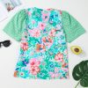 Women's Green Floral Print Eyelet Embroidered Short Sleeve Top - Perfect for Casual and Dressy Occasions - Image 13