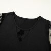 Elegant Women's Black Flora Lace Patchwork Crew Neck T-Shirt with Mesh Puff Sleeves - Image 13