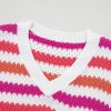 Women's Pink Stripe V-Neck Plus Size Sweater with Drop Shoulders - Image 10