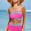 Women's Rose Red Contrast Banding Tube Bikini High Waist 2-Piece Swimsuit - Image 10