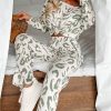 Women's Beige Leopard Print Long Sleeve and Pants Loungewear Set - Image 4