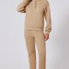 Women's Parchment Solid Half Button Sweatshirt and High Waist Sweatpants Set - Image 8