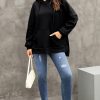 Women's Black Waffle Knit Fleece Lined Oversized Hoodie - Image 9