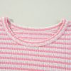 Women's Pink Stripe Textured Puff Sleeve Crewneck Top - Casual Chic - Image 16