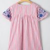 Plus Size Women's Red Stripe Floral Embroidered Petal Sleeve Blouse - Image 6