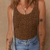 Women's Brown Leopard Printed Sleeveless Scoop Neck Bodysuit for Casual Wear - Image 6