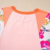 Women's Plus Size Orange Floral Print Patchwork Raglan Half Sleeve Top - Image 12