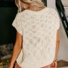 Trendy Women's Beige Notched V Neck Short Sleeve Sweater - Casual & Stylish - Image 2