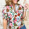 Women's Pink Floral Print Slit V Neck Short Sleeve Blouse - Effortlessly Feminine Style - Image 3