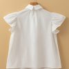 Women's White Half Button Lace Patchwork Flutter Sleeve Blouse - Romantic & Playful Style - Image 6