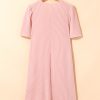 Blossom Pink Corded Knit Crew Neck Puff Sleeve Shift Mini Dress for Women - Image 6