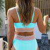 Women's Turquoise Striped Patchwork High Waist Bikini Swimsuit with Spaghetti Straps - Image 2