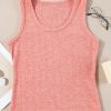 Women's Fuchsia Solid Color Textured U Neck Slim Tank Top for Daily Wear - Image 6