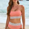 Women's Peach Blossom Striped Patchwork High Waist Bikini Swimsuit - Spaghetti Strap Design - Image 10