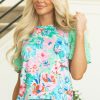 Women's Green Floral Print Eyelet Embroidered Short Sleeve Top - Perfect for Casual and Dressy Occasions - Image 4