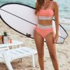 Women's Peach Blossom Striped Patchwork High Waist Bikini Swimsuit - Spaghetti Strap Design - Image 14