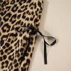 Women's Brown Leopard Print Bow Tie Drawstring High Waist Pants - Image 14