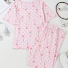 Women's Pink Bow Knot Polka Dot Print Short Sleeve Top Lounge Set - Image 6