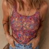 Women's Purple Floral Printed Mesh U Neck Sleeveless Bodysuit for Summer Fashion - Image 8