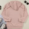 Women's Fushia Solid Color Rivet Stud Raglan Sleeve Hoodie with Pocket - Image 7