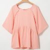 Chic Apricot Pink Plus Size Textured Wide Short Sleeve Babydoll Blouse - Image 8