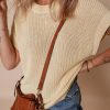 Women's Oatmeal Solid Color Batwing Short Sleeve Knit T-Shirt - Casual and Comfortable - Image 5