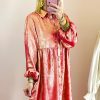 Women's Peach Blossom Metallic Sheen Puff Sleeve Mini Shirt Dress - Image 3