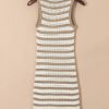 Chic Khaki Stripe Hollowed Knit Sleeveless Sweater Dress for Women - Image 6