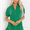 Chic Women's Sea Green Half Zip Puff Sleeve Top and Ruffled Shorts Set - Image 4