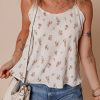 Women's White Floral Pleated Big Bow Back Spaghetti Straps Tank Top - Image 3