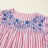 Plus Size Women's Red Stripe Floral Embroidered Petal Sleeve Blouse - Image 7