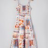 Women's Orange Multi Printed Maxi Dress with Ricrac Trim and Spaghetti Straps - Image 9