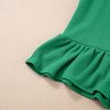 Women's Green Solid Color Ribbed Ruffle Tank Top and Wide Leg Pants Set - Image 13