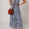 Women's Blue Floral Spaghetti Strap Frilled V Neck Tiered Midi Dress for Summer - Image 3